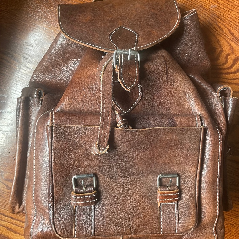 Moroccan Brown Cowhide Leather Handmade Unisex Backpack